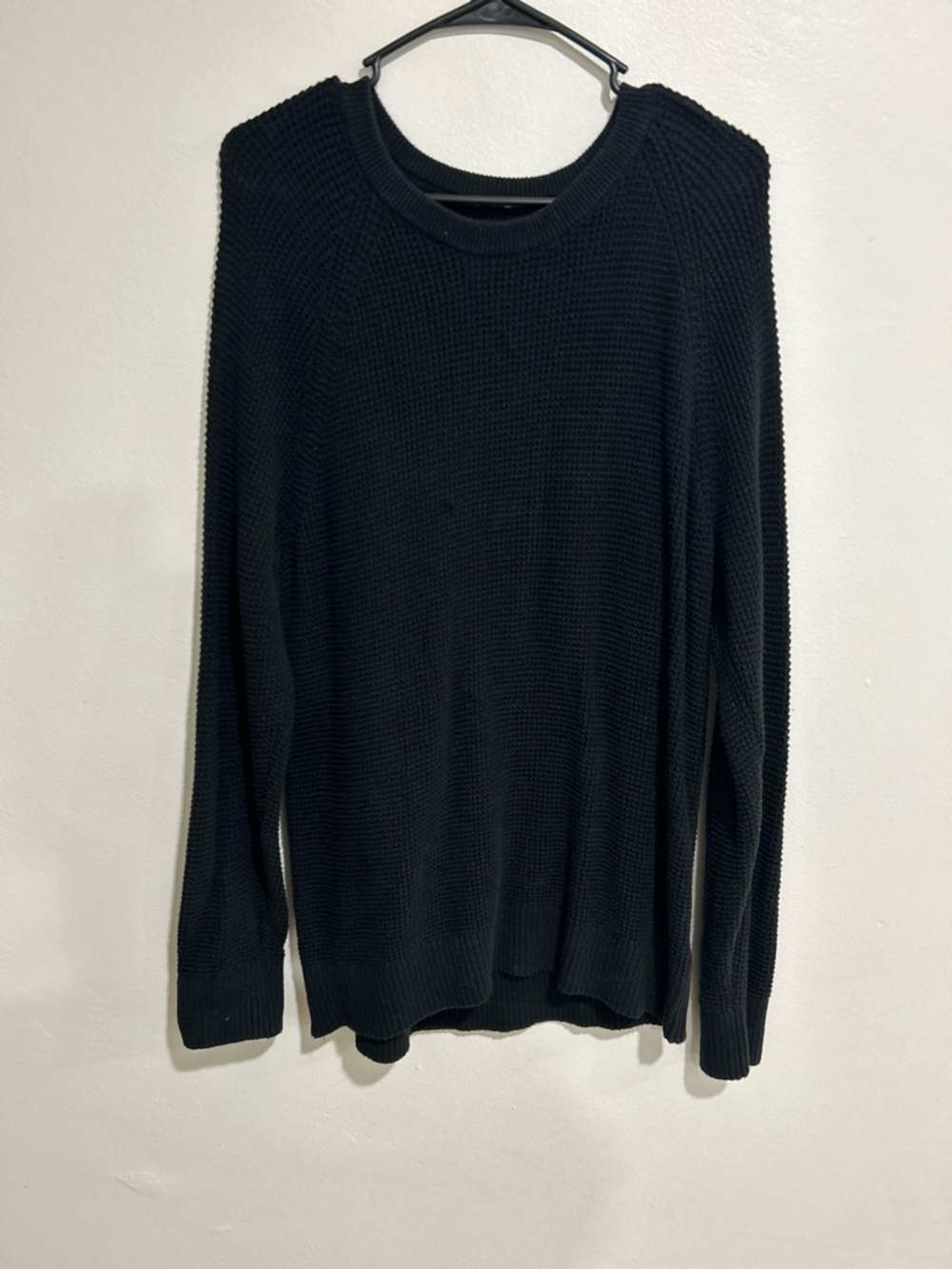 GAP Black Waffle Knit Sweater Size Medium Cotton Crewneck Pullover